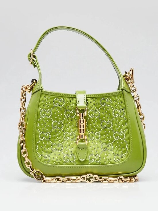 Gucci Handbags - Gucci Green Leather/Canvas Crystal GG Jackie 1961 Mini Bag